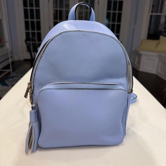 KC JAGGER Women’s Periwinkle Blue Leather Backpack, Front Zip Pocket Tassel main image 12